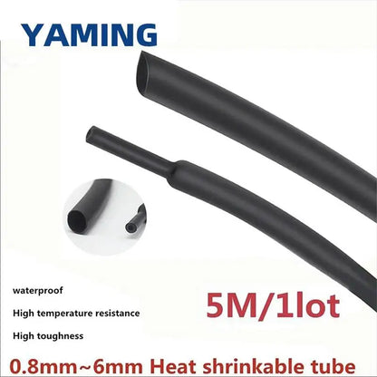 Fünf Meter/Lot DIY 2:1 schwarze Kabelhülse 1 mm 1,5 mm 2 mm 2,5 mm 3 mm 3,5 mm 4 mm 5 mm 6 mm Schrumpfschlauch