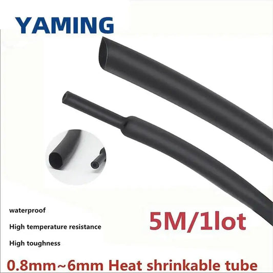 Fünf Meter/Lot DIY 2:1 schwarze Kabelhülse 1 mm 1,5 mm 2 mm 2,5 mm 3 mm 3,5 mm 4 mm 5 mm 6 mm Schrumpfschlauch
