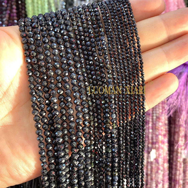 2 3 4 MM Facettierte Runde Naturstein AA Schwarz Turmalin Lose Spacer Perlen für Schmuck Machen Diy Armbänder Zubehör charms