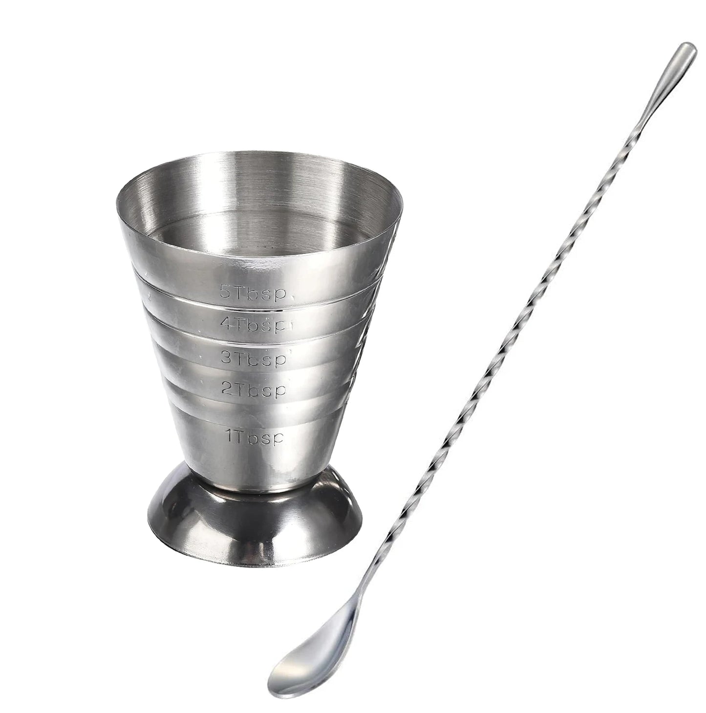 Edelstahl-Messbecher mit Rührlöffel, Cocktail-Jigger, Messbecher, 2,5 oz/5 TBSP/75 ml, Liquor Shot Set, Bar-Zubehör