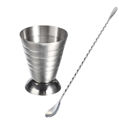 Edelstahl-Messbecher mit Rührlöffel, Cocktail-Jigger, Messbecher, 2,5 oz/5 TBSP/75 ml, Liquor Shot Set, Bar-Zubehör