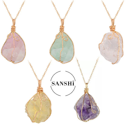 Sanshi Naturstein Anhänger unregelmäßige raue Quarz Kristall Energie Charms für Schmuck machen Ohrringe Halskette Accessoires Geschenk