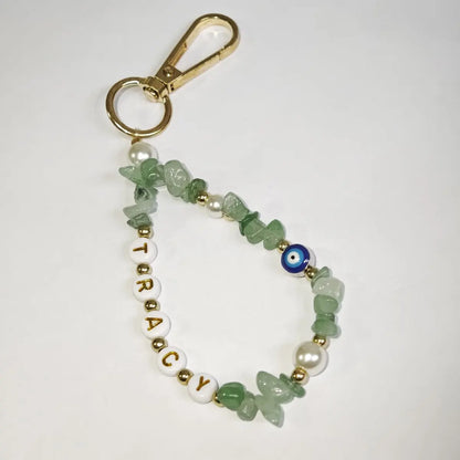 1 STÜCK personalisierter individueller Edelstein-Schlüsselanhänger, Teufelsauge, Namensschild, Kristallstein/Lapislazuli-Rohstein-Anhänger