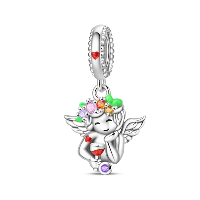 Charakter-Serie, 925er-Sterlingsilber, modisches Mädchen-Paar, Hochzeits-Charms, passend für DIY-Armbänder, Halsketten, exquisite Geschenk-Paarung