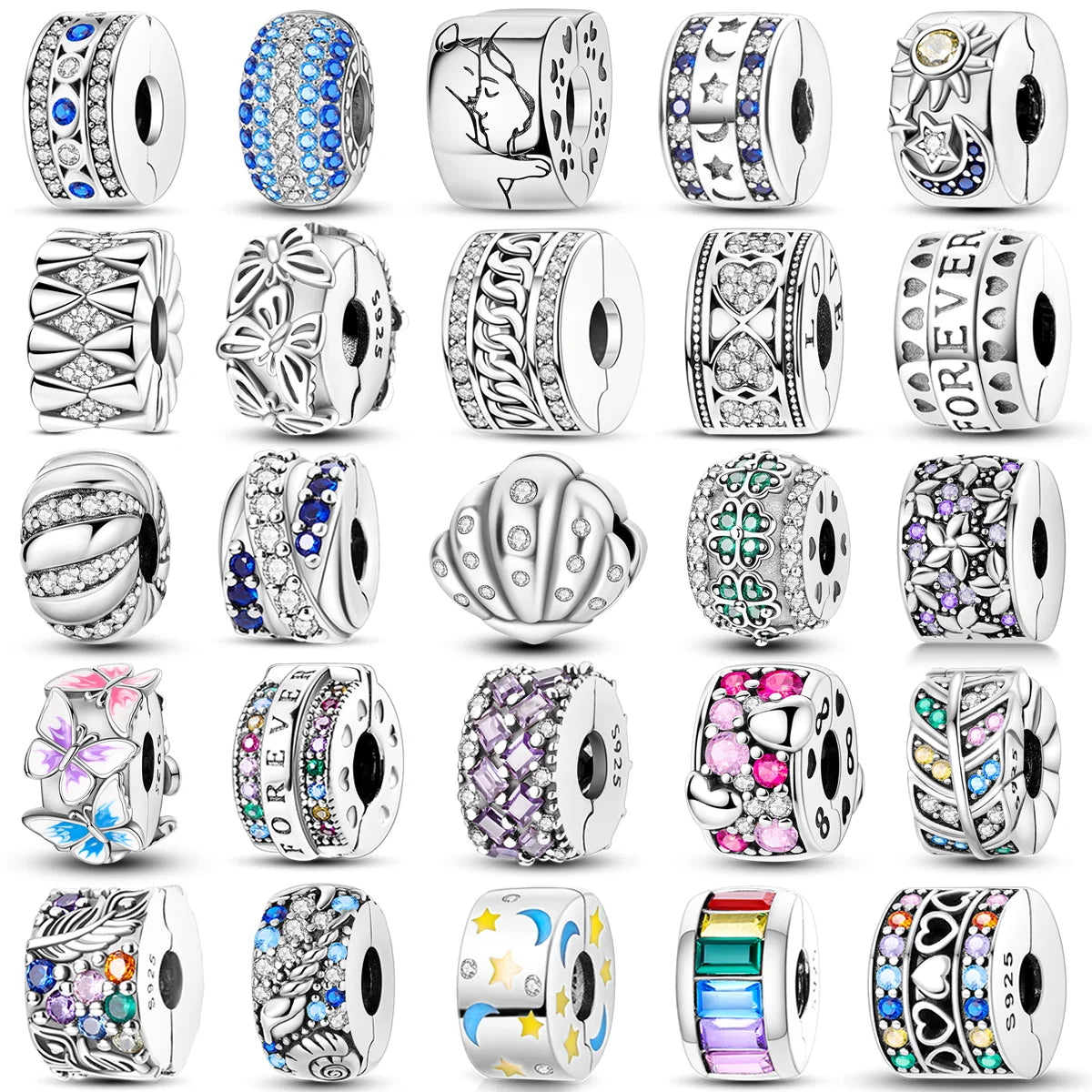 Silberverschluss, 925er-Sterlingsilber, CZ-Pflaster-Clip-Charms, Gänseblümchen-Perlen, Stopper, Sicherheitskette, passend für Original-Armreif, Schmuck-Clip