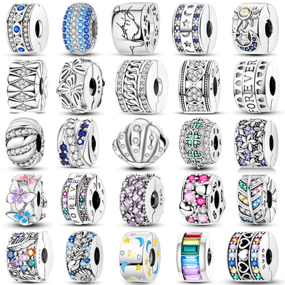 Silberverschluss, 925er-Sterlingsilber, CZ-Pflaster-Clip-Charms, Gänseblümchen-Perlen, Stopper, Sicherheitskette, passend für Original-Armreif, Schmuck-Clip
