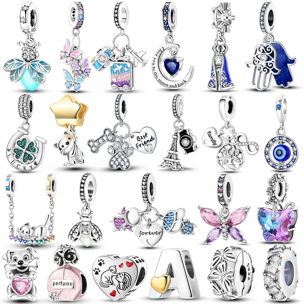 Neue Charms-Perle aus 925er-Sterlingsilber, rosa Schmetterling, leuchtende Glühwürmchen, baumelnd, passend für Armreifen, Halskette, DIY-Schmuck, Frauen-Geschenk
