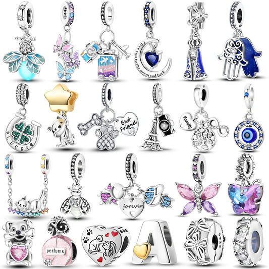 Neue Charms-Perle aus 925er-Sterlingsilber, rosa Schmetterling, leuchtende Glühwürmchen, baumelnd, passend für Armreifen, Halskette, DIY-Schmuck, Frauen-Geschenk
