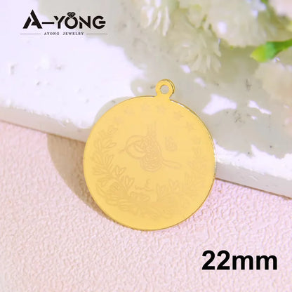 10 Stück vergoldete Münzen Anhänger 21 Karat Gold Farbe Türkische Lira Anpassen Halskette Armband Teile Dubai Islamischer Vintage-Schmuck