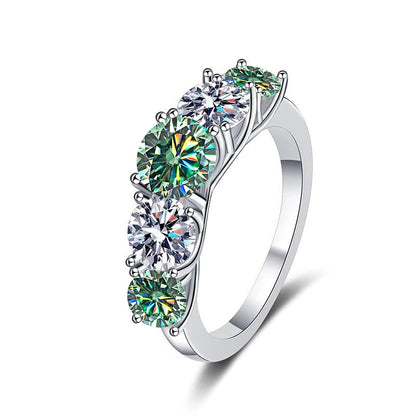 JOIAS HOME 18 Karat vergoldet 3,6 CT Alle Moissanit Ringe für Frauen 5 Steine funkelnder Diamant Ehering S925 Sterling Silber Schmuck