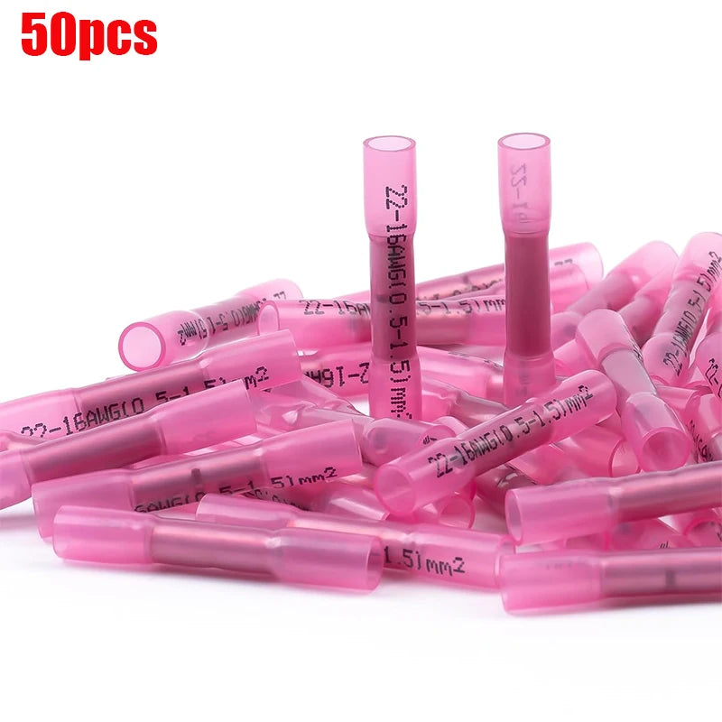 200PCS BHT1.25 Rote Schrumpfstoßdrahtverbinder 22-16 AWG Isolierte wasserdichte Crimpklemmen Stoßspleiße
