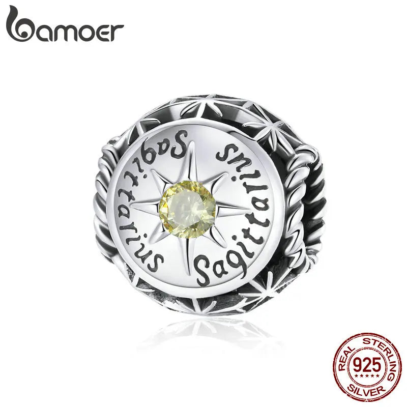 BAMOER Sternzeichen-Charm-Perlen aus 925er-Sterlingsilber, passend für Charm-Armbänder, 12 Sternbilder, Zirkonia-Charm SCC1725