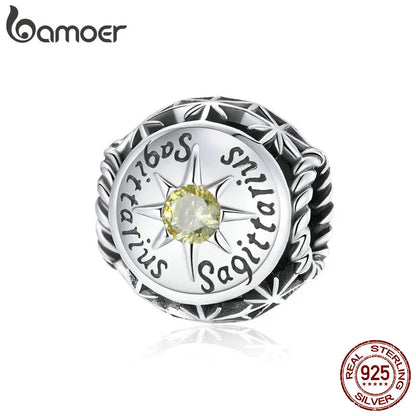 BAMOER Sternzeichen-Charm-Perlen aus 925er-Sterlingsilber, passend für Charm-Armbänder, 12 Sternbilder, Zirkonia-Charm SCC1725