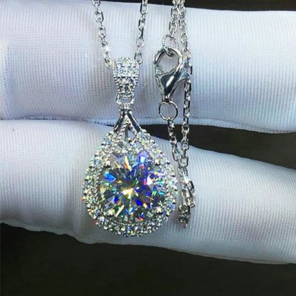 OXTAO 18 Karat Weißgold Moissanit Wassertropfen Halskette Anhänger Damenschmuck Zertifiziertes 925er Sterlingsilber Jubiläumsgeschenk