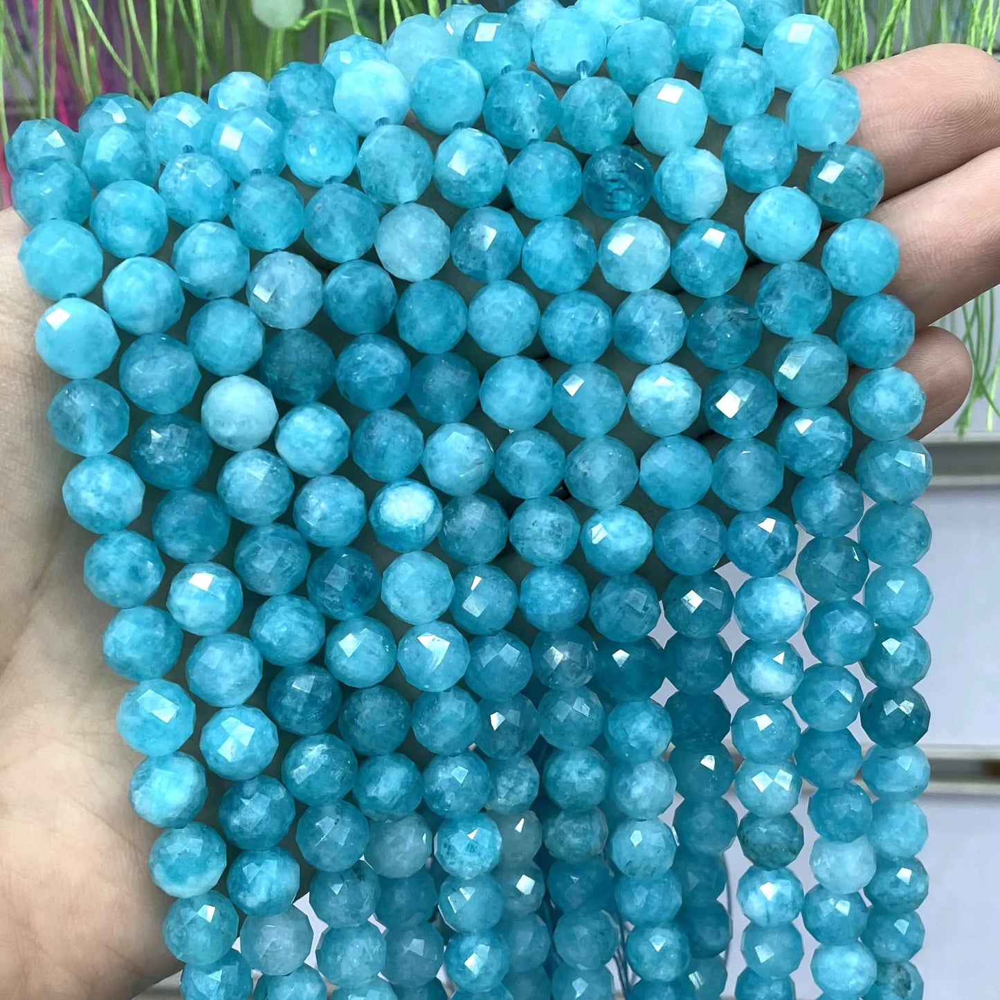 8MM Natürliche Stein Faceted Aquamarine Morganite Turmalin Apatit Runde Spacer Perlen Diy Für Schmuck Machen Zubehör
