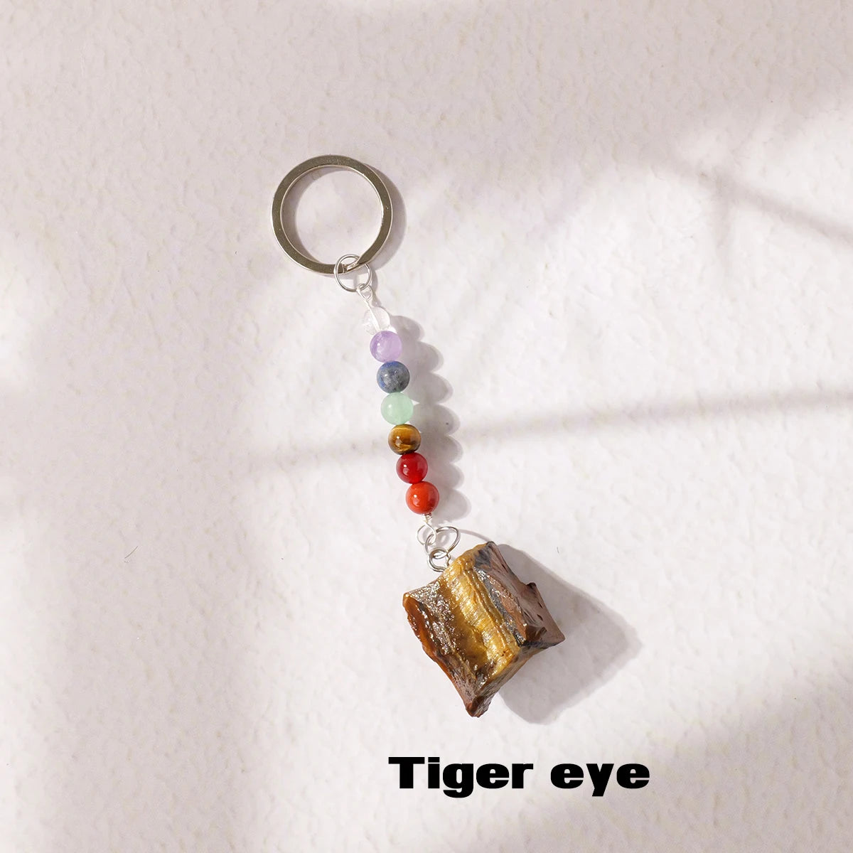 1 Stück natürlicher Kristall-Schlüsselanhänger mit sieben Chakra, Kristall-Rohstein-Anhänger, handgefertigter Schmuck, Festival-Geschenk