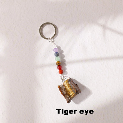 1 Stück natürlicher Kristall-Schlüsselanhänger mit sieben Chakra, Kristall-Rohstein-Anhänger, handgefertigter Schmuck, Festival-Geschenk