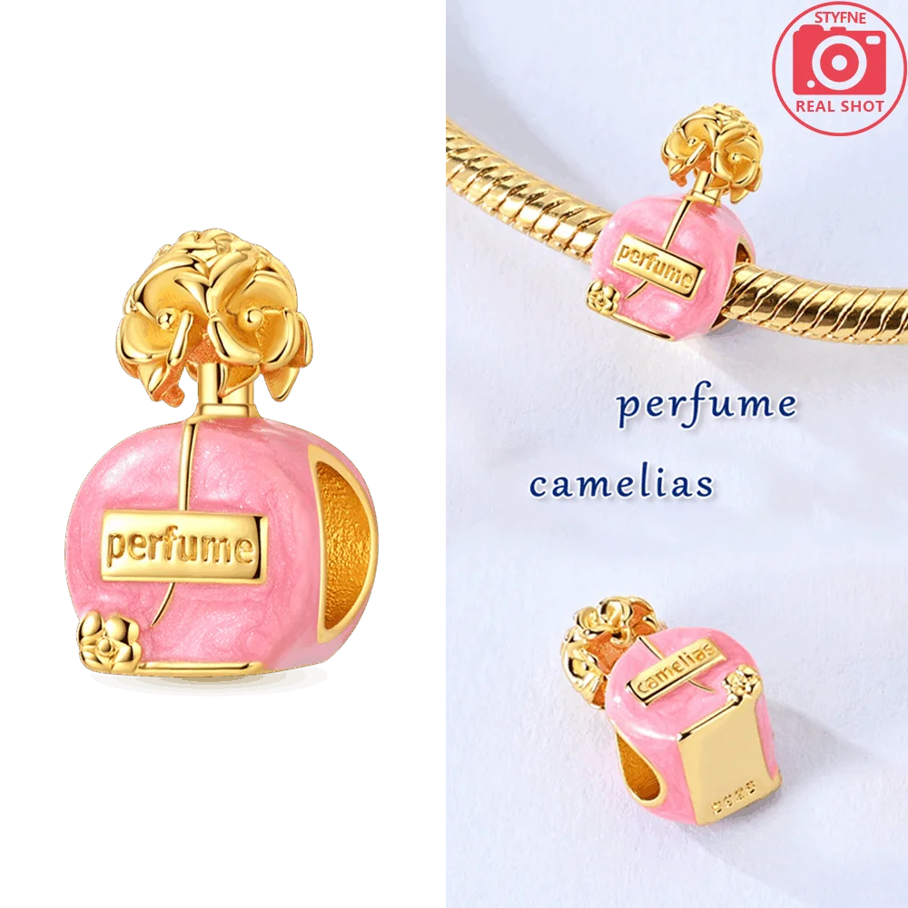 Original 925 Silber Gold Glühwürmchen Grün Leuchtender Anhänger Flugzeug Erde Rosa Parfüm Flasche Perlen Fit Armband Schmuck Diy Frauen
