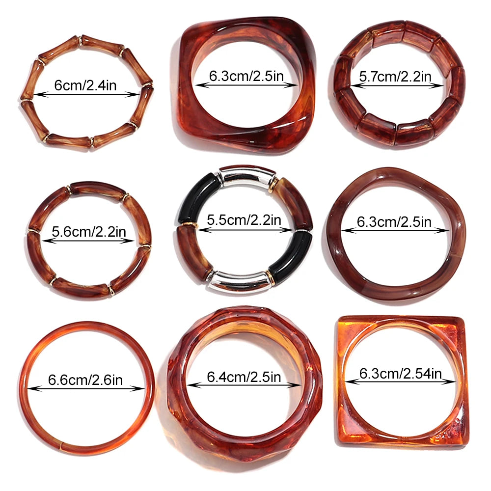 Retro Bernstein Unregelmäßige Geometrische Acryl Armbänder für Frauen Boho Statement Harz Stapelbare Armband Armreif Paar Schmuck Geschenke