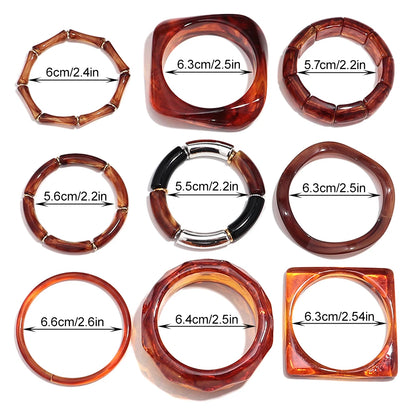 Retro Bernstein Unregelmäßige Geometrische Acryl Armbänder für Frauen Boho Statement Harz Stapelbare Armband Armreif Paar Schmuck Geschenke