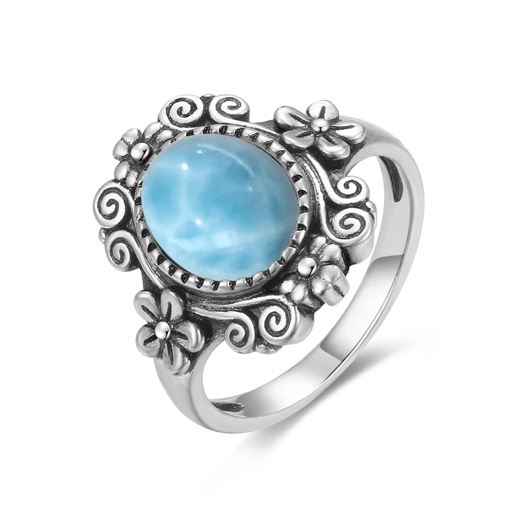 925 Silber Blume 8 * 10 mm Mondstein Ring Vintage Stil Damen Party Schmuck Geschenk für Frauen