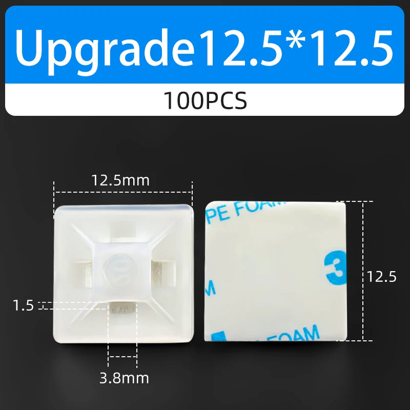 100PCS Selbstklebende Positionierung Upgrade Starker Kleber Sucker Kabelbinder Basen Montieren Draht Befestigung Sitz Linie Organizer Abnehmbare Wand