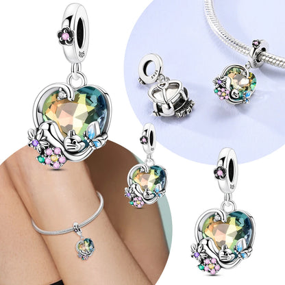 Grüne Zirkon-Katze-Blumen-Schmetterlings-Perlen für Armband-Charms aus 925er Silber, originelle Schmuckherstellung, DIY-Jubiläumsgeschenk