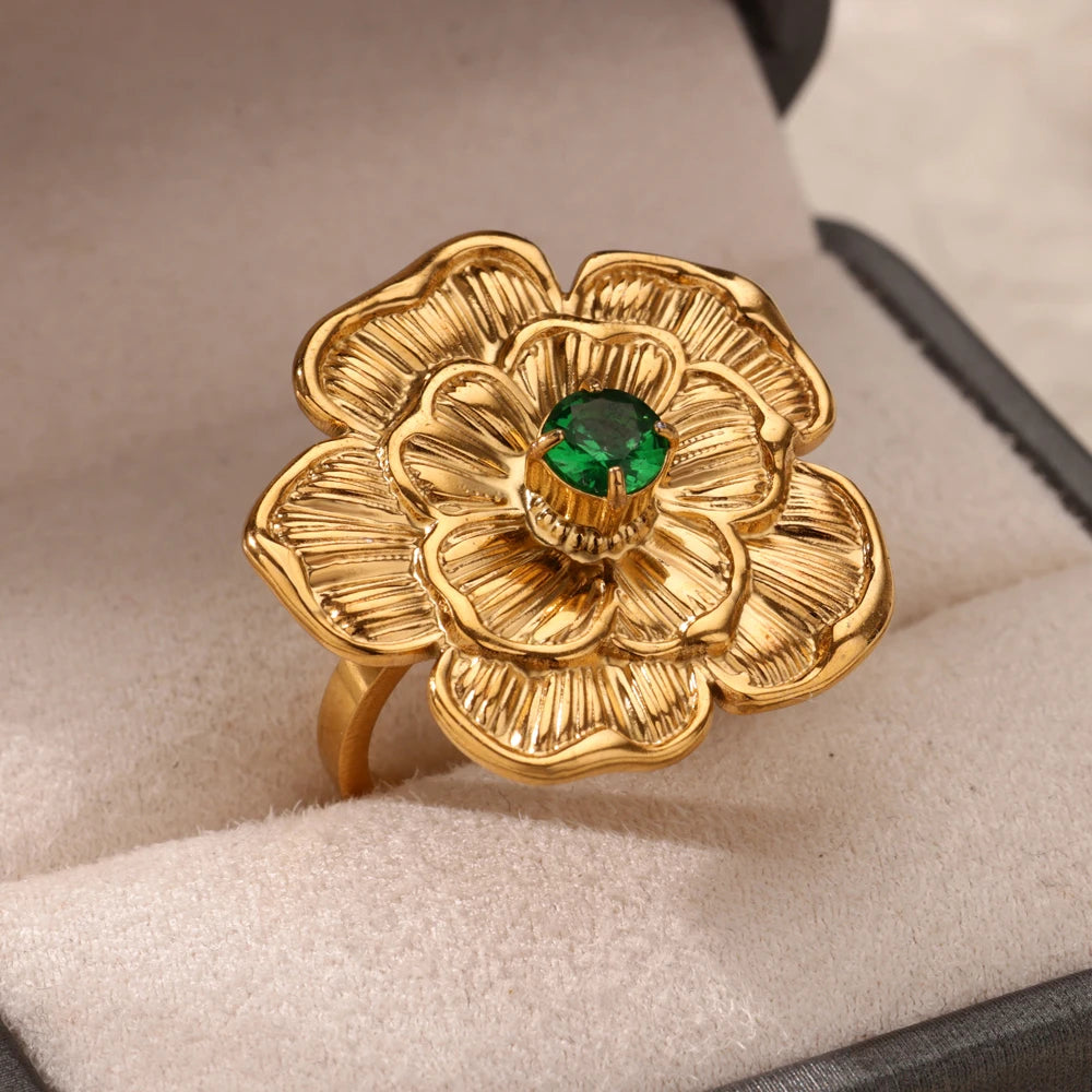 Luxus Edelstahl Ringe Vergoldet Bunte Stein Zirkon Kristall Herz Ring Für Frauen Hochzeit Boho Schmuck Weihnachtsgeschenk