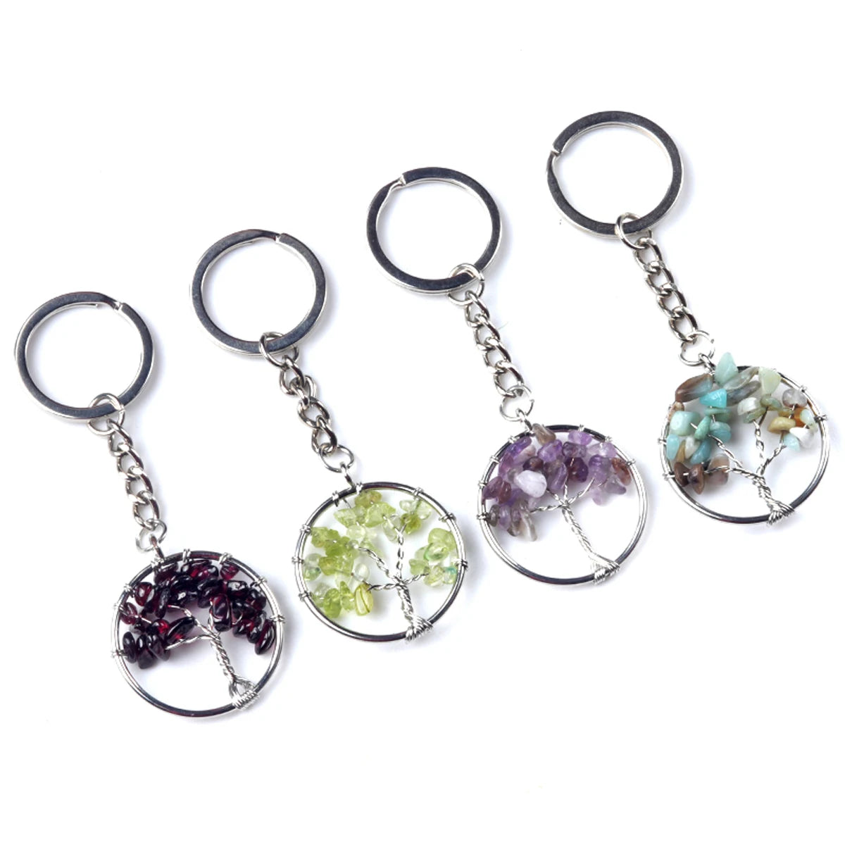 5 teile/satz Runde Baum des Lebens Anhänger Naturstein Kristall Achat Quarz Chip Stein Schlüsselbund Edelstahl Schmuck Zubehör
