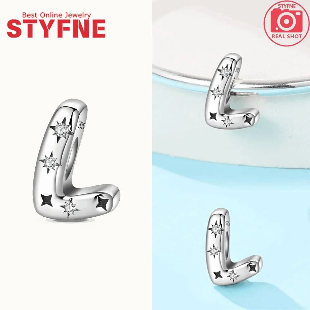Charms aus 925er Silber, Buchstaben-Serie, Sternenlicht-Buchstaben, glänzende Zirkon-Perlen, passend für Armbänder, Zubehör, Schmuckherstellung, edler Schmuck, Geschenk