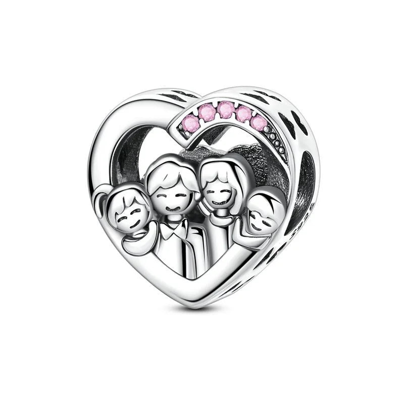 Bezaubernde herzförmige Perlen aus 925er-Sterlingsilber, Familie, Liebe, Tier, Fußabdruck, Charm-Armband, Halskette, passend für Frauen, DIY-Urlaubsgeschenke