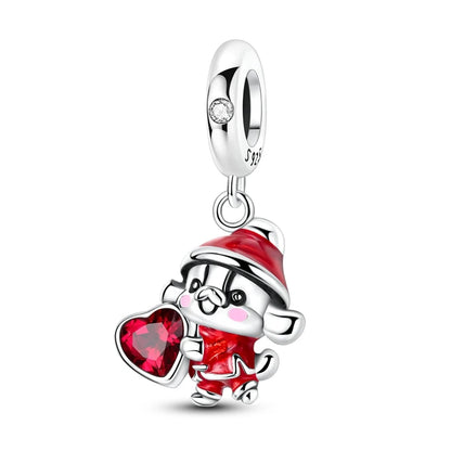 Rote Serie 925er Sterlingsilber, Koi-Herz, Pilz, Feuerwerkskörper, Kaffeemaschine, Charm, passend für DIY-Armbänder, Halsketten, exquisite lustige Geschenke
