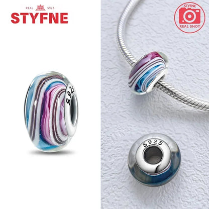 Echtes Sterlingsilber 925, Blumen-Charms, Glas, neue Original-Perle, bunt, Murano, passend für Original-Armbänder, DIY für Frauen, Schmuck, Geschenke