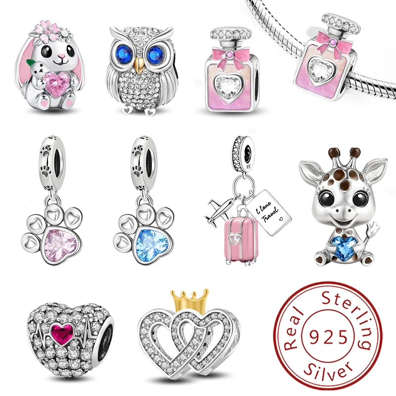 925 Sterling Silber Romantische Zirkon Rot Liebe Herz Charms Perlen Fit Original Pan Armband Armreifen DIY Edlen Schmuck Für Frauen