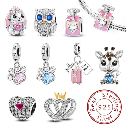 925 Sterling Silber Romantische Zirkon Rot Liebe Herz Charms Perlen Fit Original Pan Armband Armreifen DIY Edlen Schmuck Für Frauen