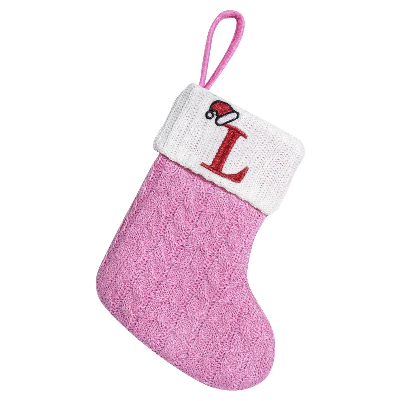 Rosa Weihnachts-Alphabet-Stricksocken, verdickt, Kawaii, exquisite Süßigkeiten-Geschenktüten, große Kapazität, Festival-Buchstaben-Stricksocken