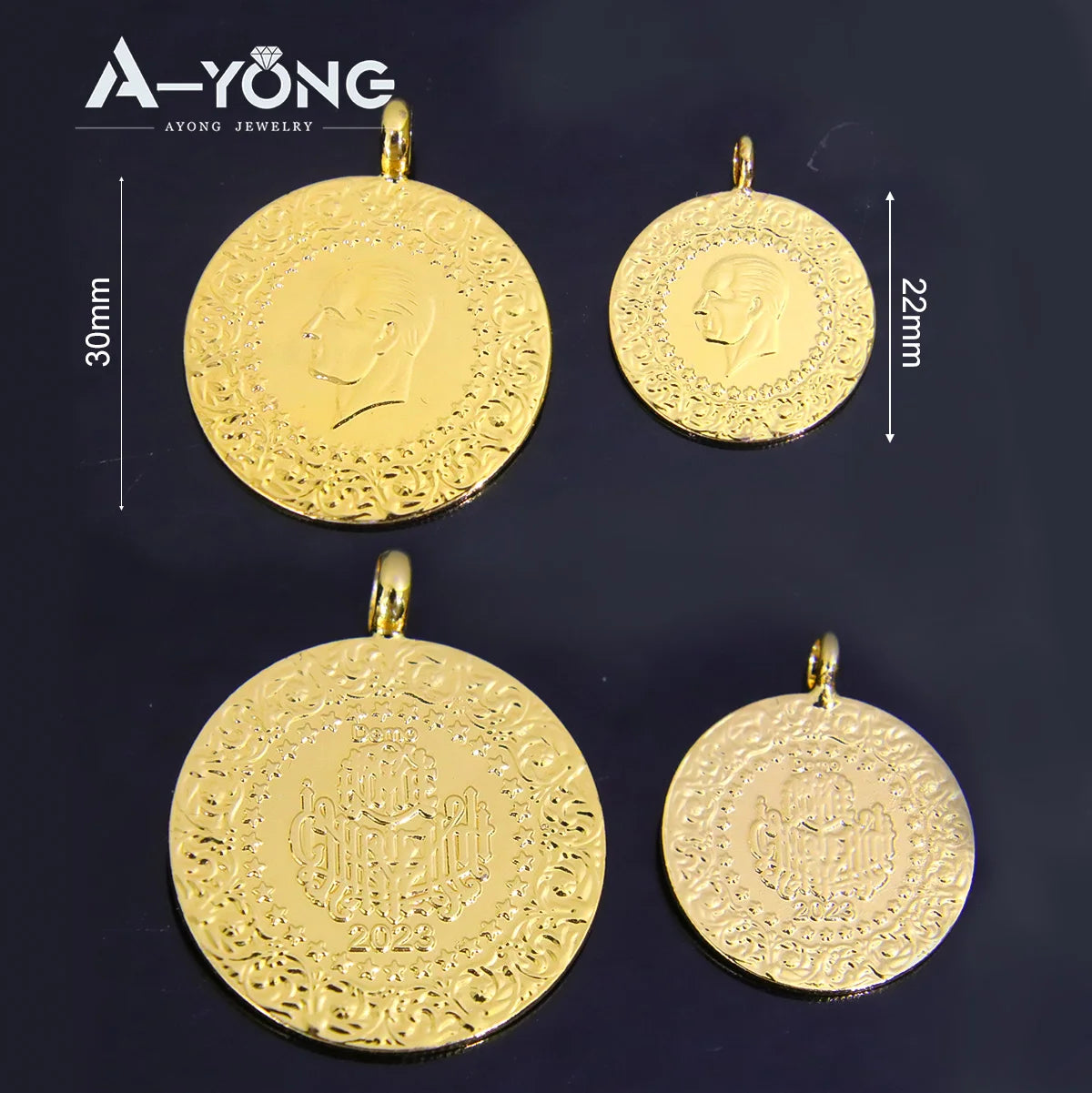 10 Stück vergoldete Münzen Anhänger 21 Karat Gold Farbe Türkische Lira Anpassen Halskette Armband Teile Dubai Islamischer Vintage-Schmuck