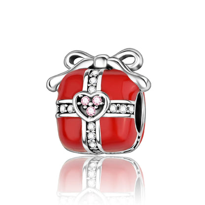 Rote Serie 925er Sterlingsilber, Koi-Herz, Pilz, Feuerwerkskörper, Kaffeemaschine, Charm, passend für DIY-Armbänder, Halsketten, exquisite lustige Geschenke