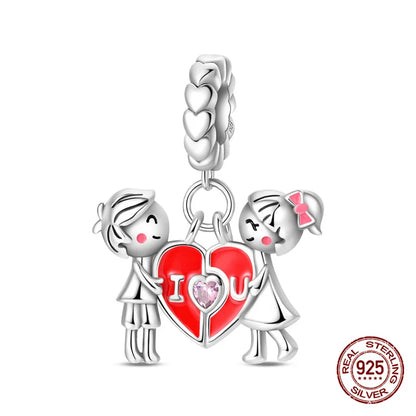 925 Sterling Silber Original Charms Perle CZ Zirkon Liebe Mama Rosa Herz Anhänger Passend für Armband DIY Damen Schmuck Geschenk für Freundin