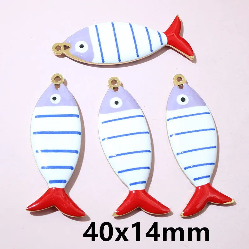 10 Stück Edelstahl Emaille Streifen Fisch Charms Anhänger 40x8/40x14mm DIY Schmuck Herstellung Zubehör für Halsketten Ohrringe