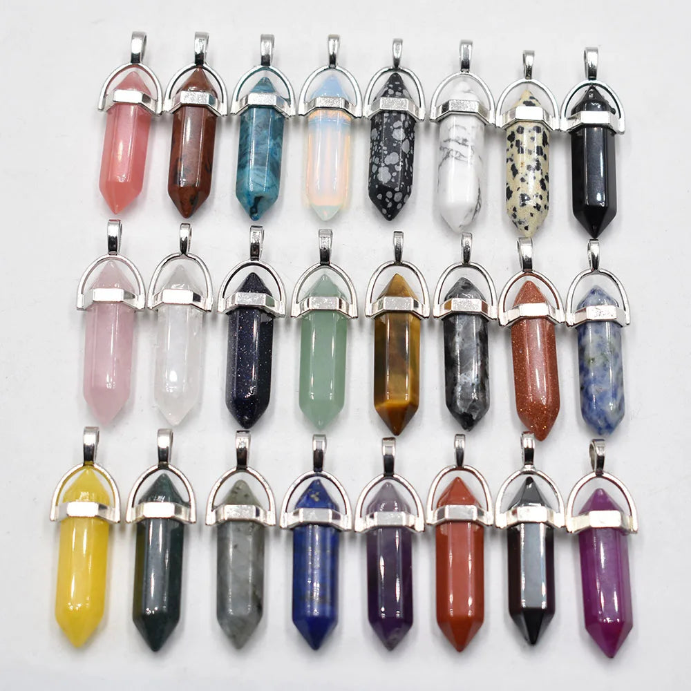 Großhandel 24 teile/los Mode qualität verschiedene naturstein amethyst säule charms chakra Anhänger & halsketten für die herstellung kostenlos