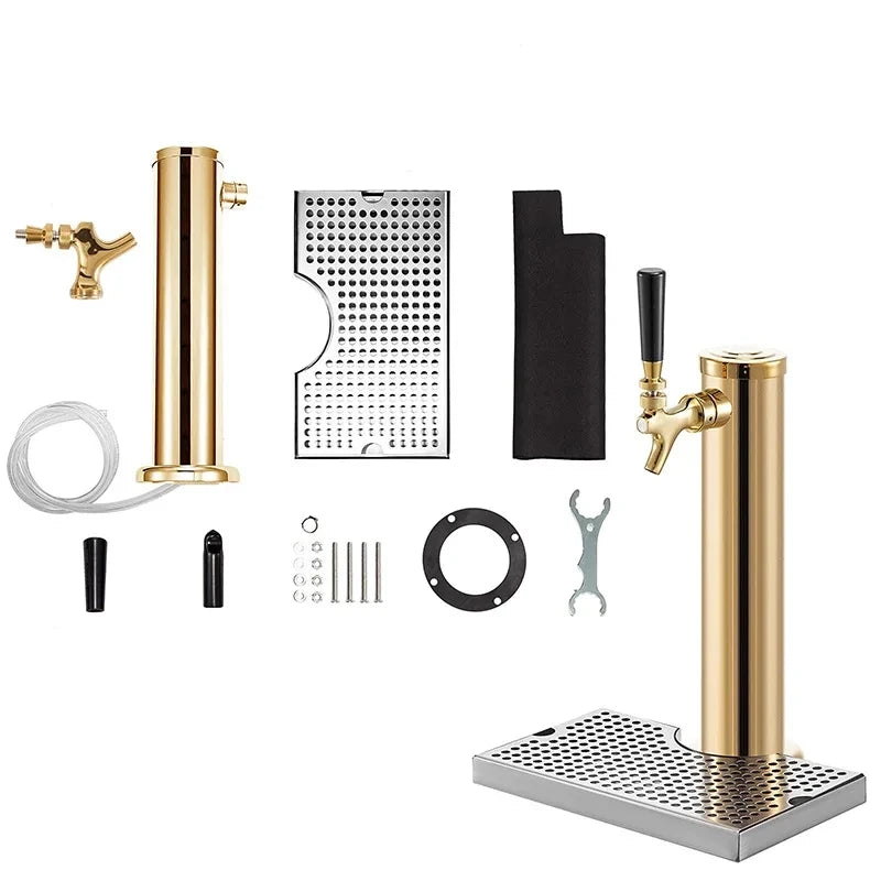 Dreifachhähne aus Edelstahl für Fassbierturmspender mit Tropfschale, Fass-Bierturm, Kegerator-Turm, vormontiertes Kit für Bar