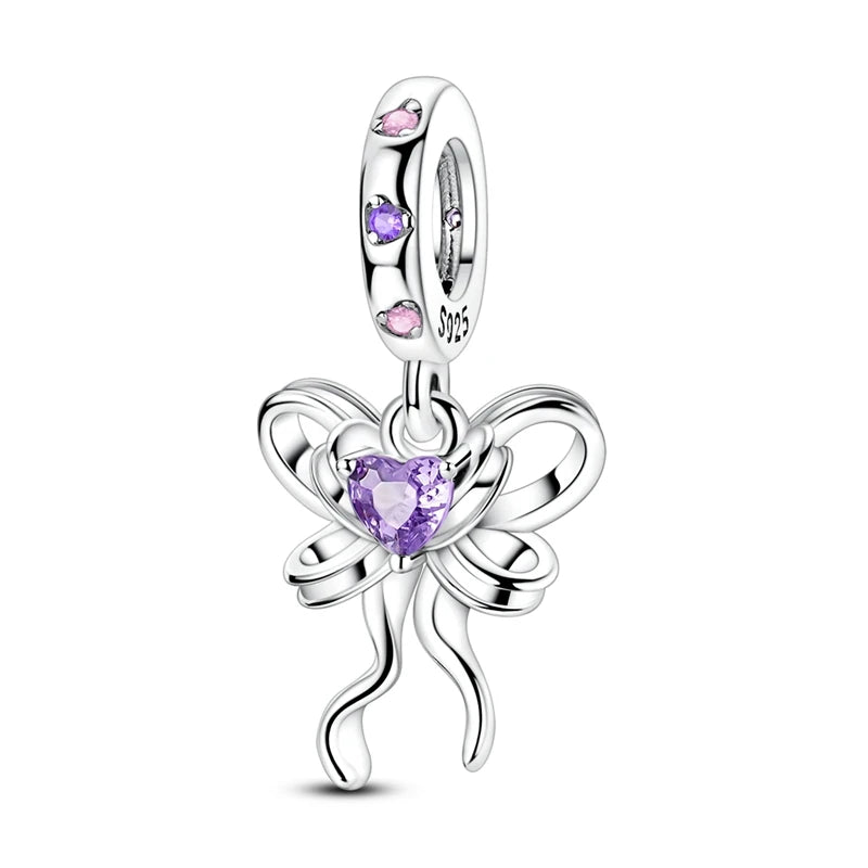 Lila Serie 925 Sterling Silber Traubenblüten Weinflasche Lebensbaum Tulpen Schnur-Dekoration Passend für DIY Armband Halskette Geschenk