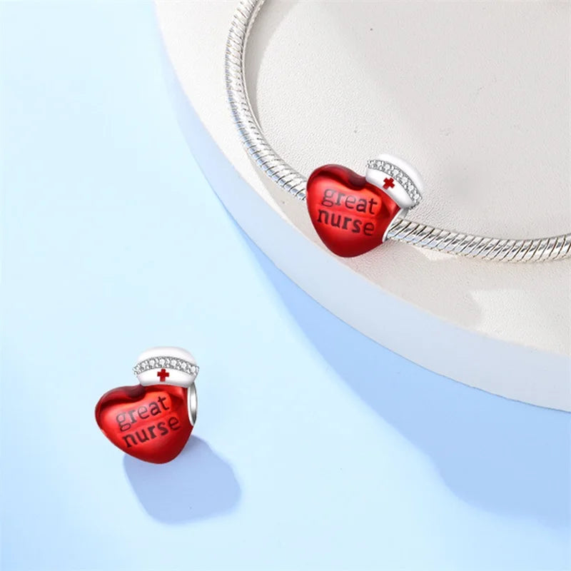 Original 925 Sterling Silber Charm Perlen Medizinische Serie Arzt Krankenschwester Pflege Für Zähne Anhänger Für Armband Edlen DIY Schmuck