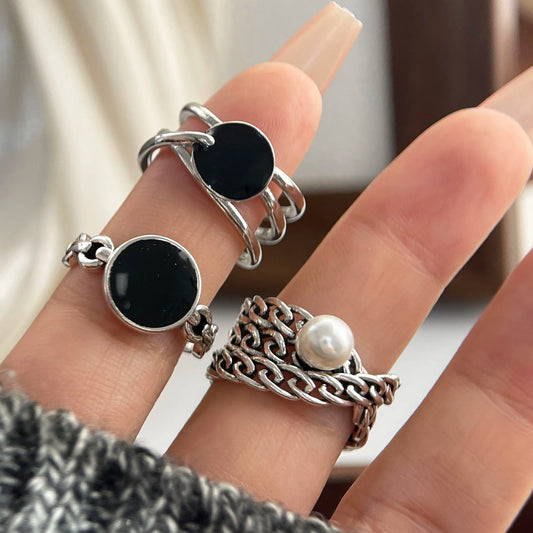 Ringe aus 925er-Sterlingsilber für Damen, Paare, minimalistisch, handgefertigt, schlichter schwarzer Steinring, edler Schmuck, Geschenk, verhindert Allergien