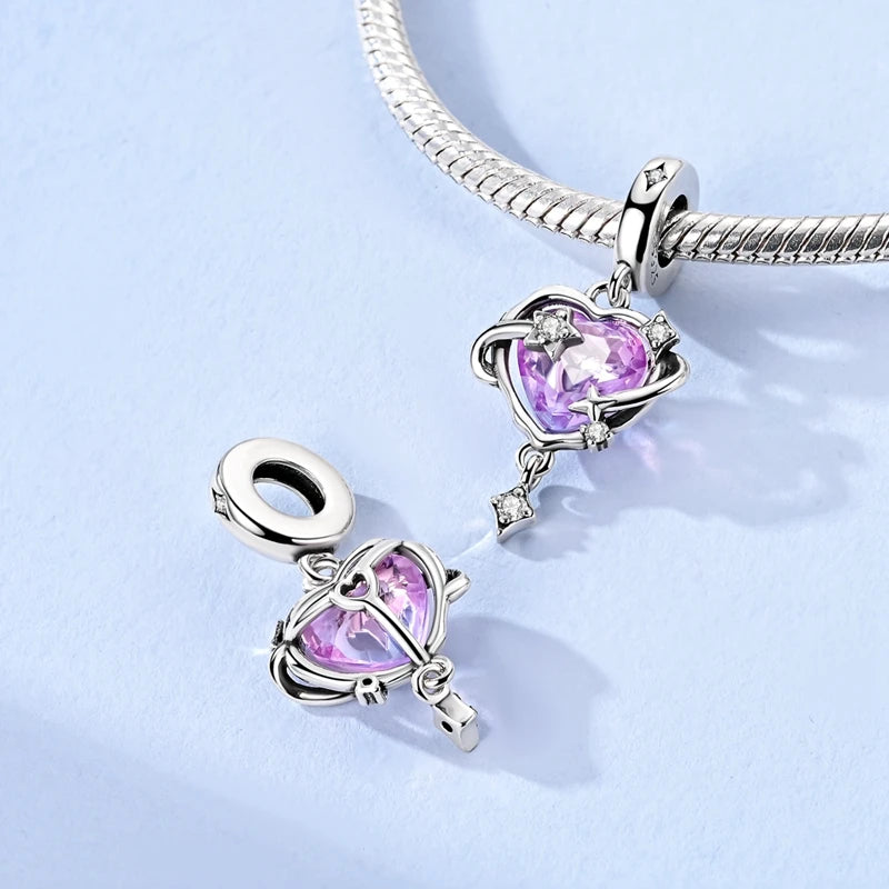 Lila Serie 925 Sterling Silber Traubenblüten Weinflasche Lebensbaum Tulpen Schnur-Dekoration Passend für DIY Armband Halskette Geschenk