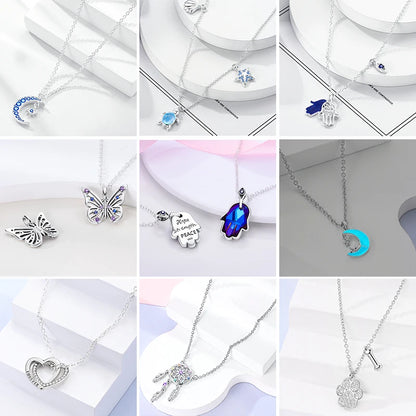 925 Sterling Silber blau Teufel Augen Palme Original Halskette Einhorn überlappen runde funkelnde Anhänger für Frauen Luxus Schmuck Geschenk