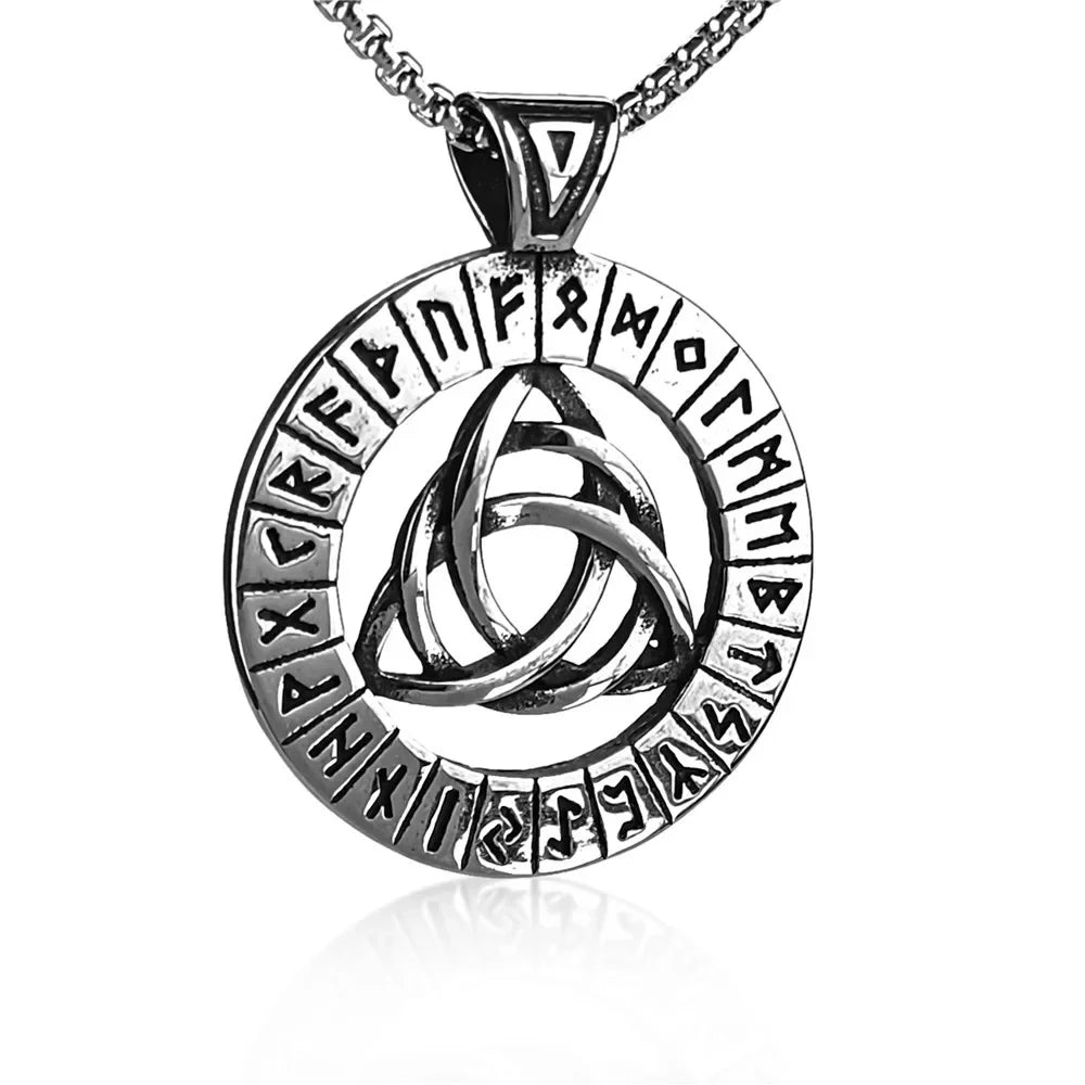 YILUOCD Viking Nordic Rune Halsketten für Männer Edelstahl Trinity Keltischer Knoten Anhänger Amulett Pagan Nordische Runen Jewerly