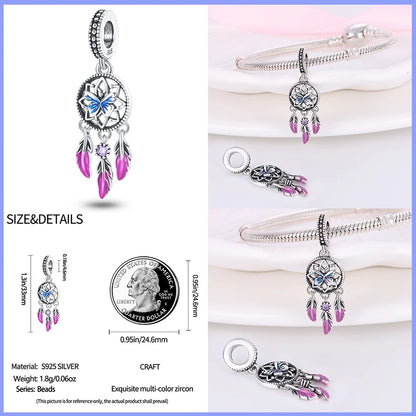 Modische 925er-Sterlingsilber-Charms mit buntem Traumfänger, Perlen für Qikaola 925 Original-Armbänder, exquisiter DIY-Schmuck, Geschenke