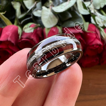 Dropshipping 8MM Männer Frauen Schöne Hochzeit Band Wolfram Rot Opal Ring mit Helle Meteorit Inlay Gewölbt Poliert Komfort Fit